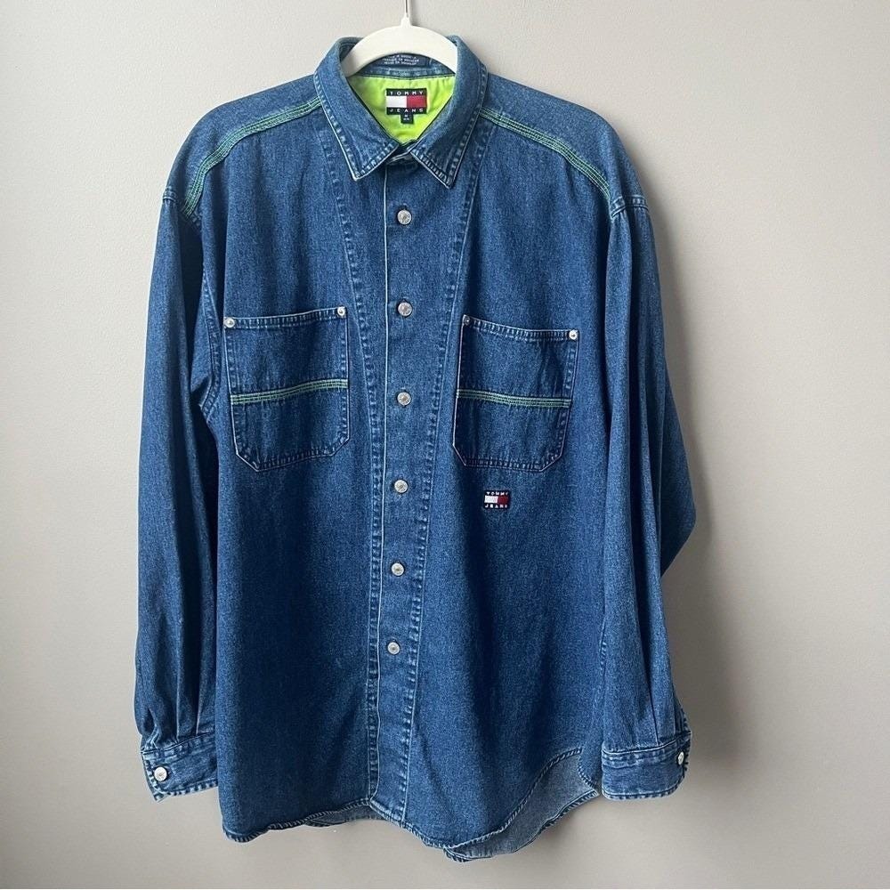 Tommy Hilfiger Blue Denim Button-Down L to X-Large oversized